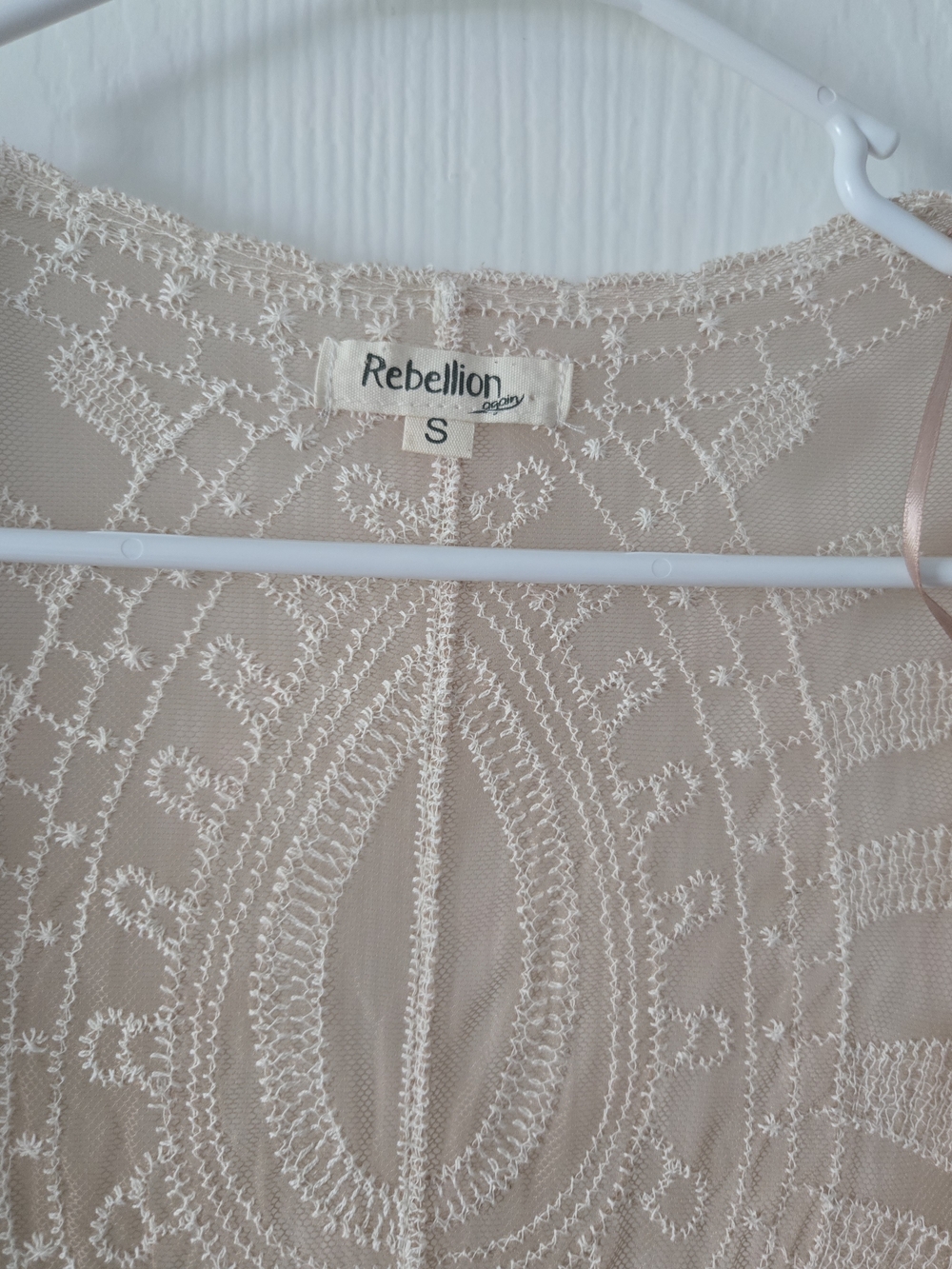Rebellion Sheer Embroidered Duster in Blush Nude - Picture 3 of 5